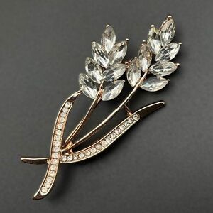 Rose Gold with White Diamond Crystal Wheat Ear Plant Bouquet Pin Back Brooch